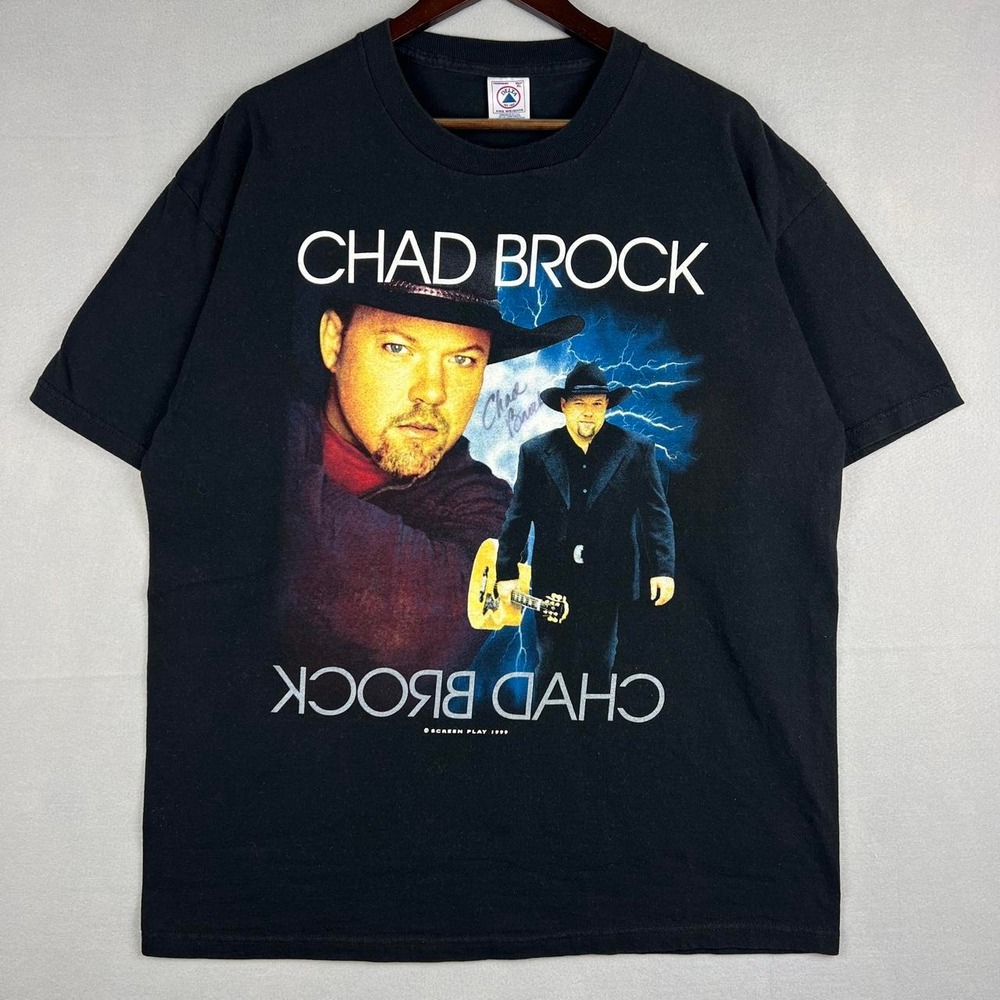 Vintage Chad Brock Lightning Does The Work 1999 Black Music Tee Shirt
